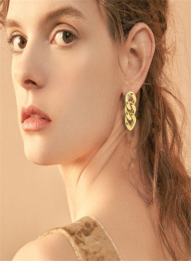 WCRAZYE Gold Chain Link Earrings for Women Fashion Paperclip Chain Link Earrings Cubic Zirconia Geometric Round Link Chain Earrings (Gold) - Image 3